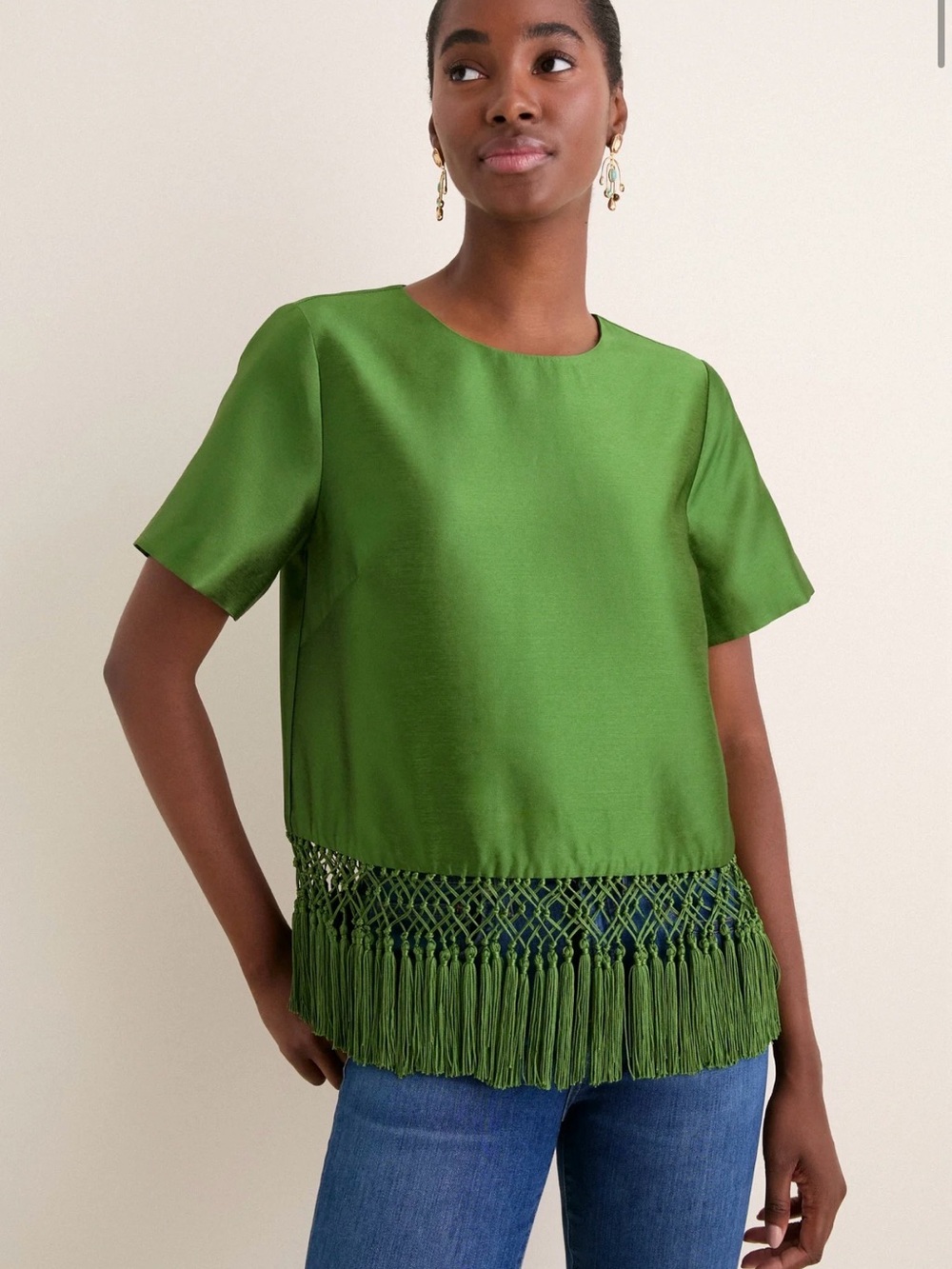Tuckernuck Green Dupioni Chadwick Tassel Top